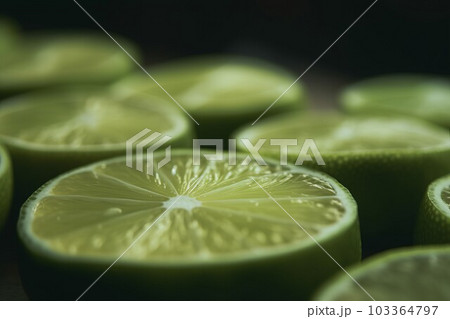 Lime slices cinematic. Food cut fruit. Generate Ai 103364797