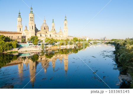 Saragossa city day view, Spain. Zaragoza cathedral. 103365145