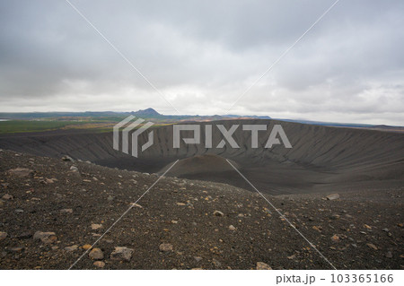 Hverfell caldera volcano top view, Iceland landmark 103365166