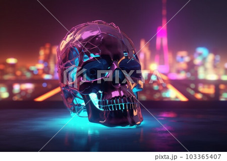 Human skull 3d. Creative color. Generate Ai 103365407