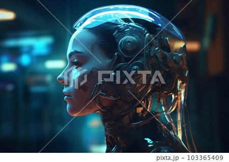 Human head robot. Human head face. Generate Ai 103365409