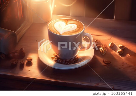 Heart shaped coffee. Art foam shape. Generate Ai 103365441
