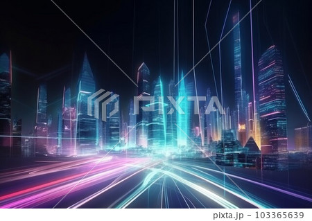 Futuristic cityscape. Digital light modern. Generate Ai 103365639