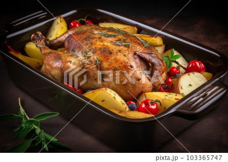 Roasted duck. Cooked crispy xmas. Generate Ai 103365747
