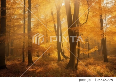 Autumn leaf tree scenery. Gold beauty. Generate Ai 103365779
