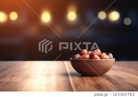Dates fruit on table. Snack dry. Generate Ai 103365783
