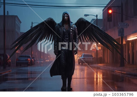 Dark assassin with black wings. Hair art. Fictional person. Generate Ai Dark assassin with black wings. Hair art. Fictional person. Generate Ai 103365796