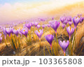 Sunny crocus field. Nature flower. Generate AI 103365808