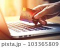 Credit card laptop. Computer buy. Generate Ai 103365809
