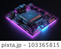 Cpu motherboard neon. Digital hardware. Generate AI 103365815