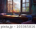 Cozy window place for meditation. Temple asian. Generate Ai 103365816