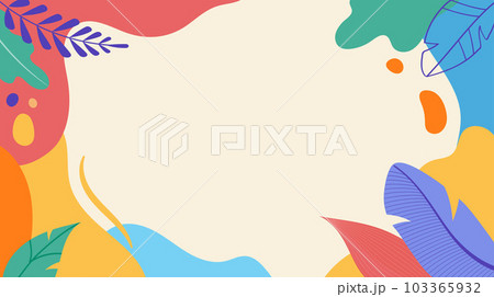 Colorful summer background - horizontal layout banner design. Tropical leaves template for poster 103365932