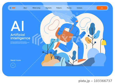 Artificial intelligence, Ecology -modern flat vector concept illustration of AI effectively managing responsible consumption and recycling. Metaphor of AI advantage, superiority and dominance concept 103366737