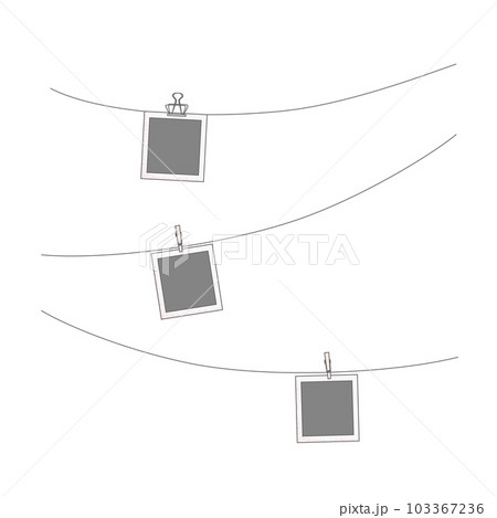 Hanging at string photos, frame. Simple template with clips vector illustration. Hanging at string photos, frame. Simple template with clips vector illustration. 103367236