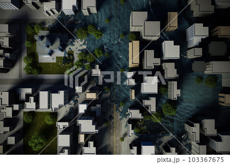 水害で壊滅的な状況の都市のイラスト素材 [103367675] - PIXTA
