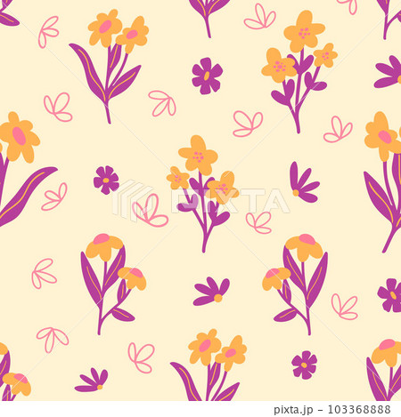 Orange Yellow Blue background Nature Floral Flowers Pattern. Vector illustration, bouquet of flowers repeating textile seasonal natural design. simple and elegant 103368888