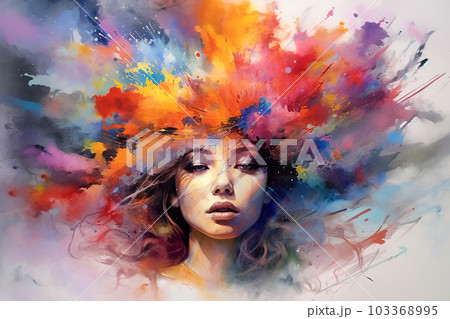 Beautiful young woman face with explosion of...のイラスト素材 [103368995] - PIXTA