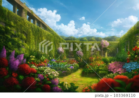 《AI画像》たくさんの花が咲く豪華な庭 103369110