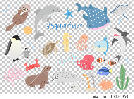 Illustration set of cute creatures in the aquarium 103369543
