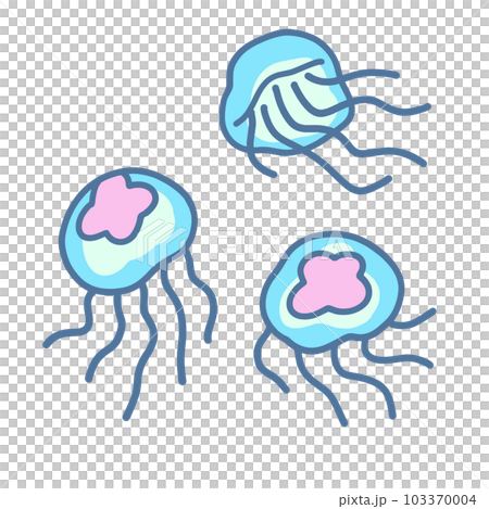 Jellyfish cute hand drawn illustration pose 3 types set Jellyfish cute hand drawn illustration pose 3 types set 103370004