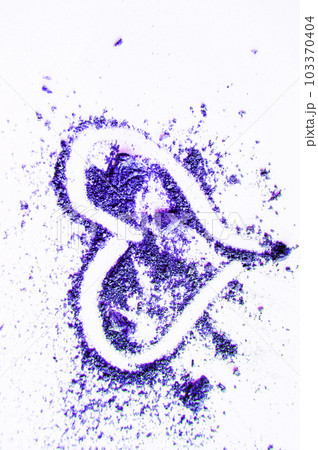 Heart sign blue eyeshadow scattered crumbs isolated on white, vertical shot 103370404