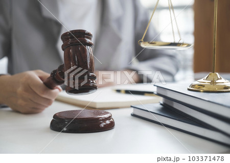 Business woman in suit or lawyer working on a documents. 103371478