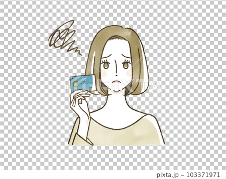 クレジットカードを持って困っている女性 クレジットカードを持って困っている女性 103371971