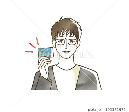 クレジットカードを持っている笑顔の男性 103371975