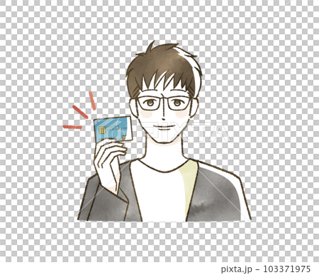 クレジットカードを持っている笑顔の男性 103371975