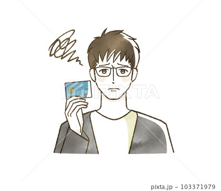 クレジットカードを持って困っている男性 クレジットカードを持って困っている男性 103371979