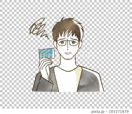 クレジットカードを持って困っている男性 クレジットカードを持って困っている男性 103371979