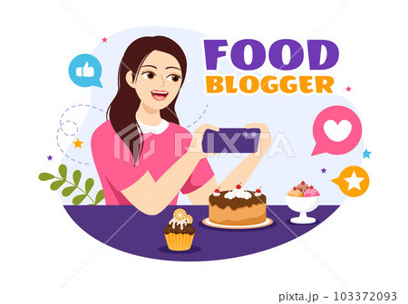 Food Blogger Vector Illustration with Influencer Review and Share it on the Blog in Flat Cartoon Hand Drawn Landing Page Background Templates 103372093