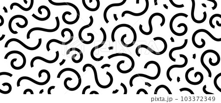 Abstract doodle lines seamless pattern. Black and white childish scribble repeating background. Basic shapes and curved stripes wallpaper. Vector backdrop Abstract doodle lines seamless pattern. Black and white childish scribble repeating background. Basic shapes and curved stripes wallpaper. Vector backdrop 103372349