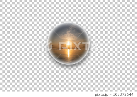 一個水晶球體包圍著美麗的日出景觀 103372544