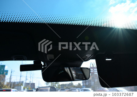 sunroof of car with blue sky, interior design sunroof of car with blue sky, interior design 103372687
