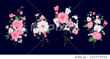 Set of bouquets with pink roses and daisies 103373658