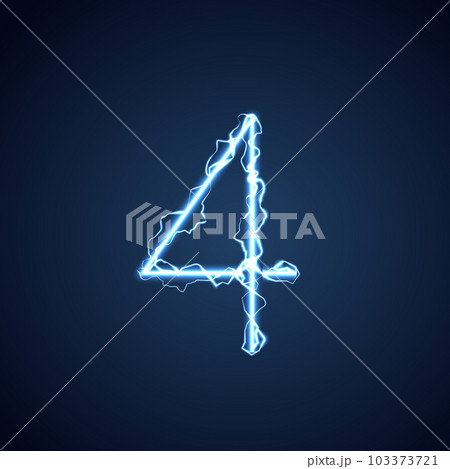 Blue lightning style letter or alphabet 4. lightning and thunder bolt or electric font, glow and sparkle effect on blue background. vector design. 103373721