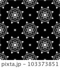 Black and white seamless vector background. Monochrome background. Stars, dots, rhombuses and squares. Geometry 103373851