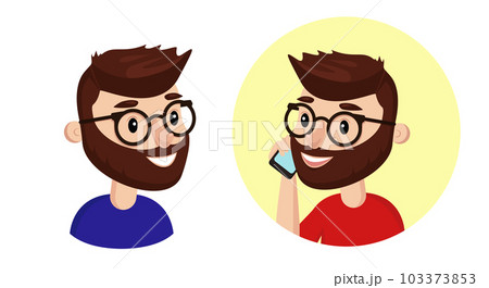 Happy man talking on the phone. Vector illustration in cartoon style. Boy with a phone in his hand. 103373853