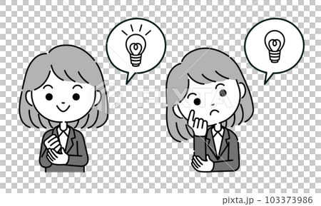 Inspiration expression illustration of a woman in a suit with a speech bubble Monochrome Inspiration expression illustration of a woman in a suit with a speech bubble Monochrome 103373986