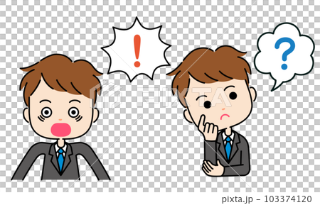 Exclamation mark expression illustration of a man in a suit with a speech bubble Exclamation mark expression illustration of a man in a suit with a speech bubble 103374120