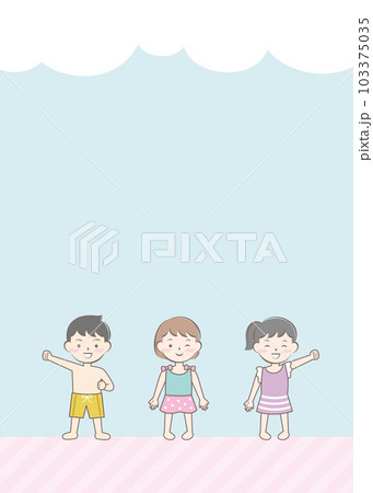 水着の子供たちのフレーム　海水浴　風景 103375035