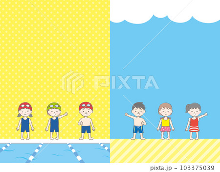 水着の子供たちのフレーム プール 海水浴 風景 水着の子供たちのフレーム プール 海水浴 風景 103375039
