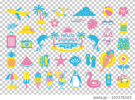 夏とビーチのアイコンイラスト素材 夏とビーチのアイコンイラスト素材 103376103