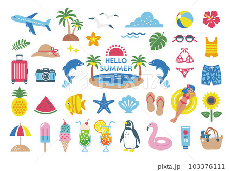 夏とビーチのアイコンイラスト素材 103376111