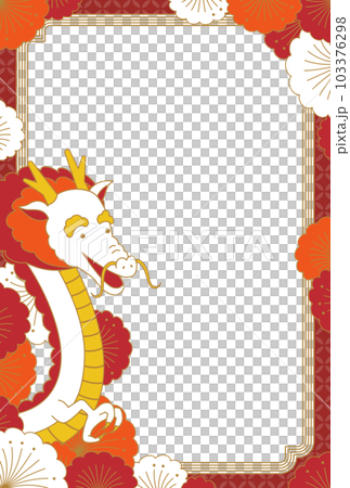 New Year's card template / Dragon and flower frame (red) New Year's card template / Dragon and flower frame (red) 103376298
