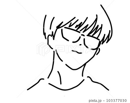 メガネのかっこいい男性のシンプルな線画／手描きイラスト素材 103377030