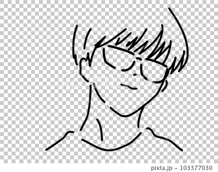 メガネのかっこいい男性のシンプルな線画／手描きイラスト素材 103377030