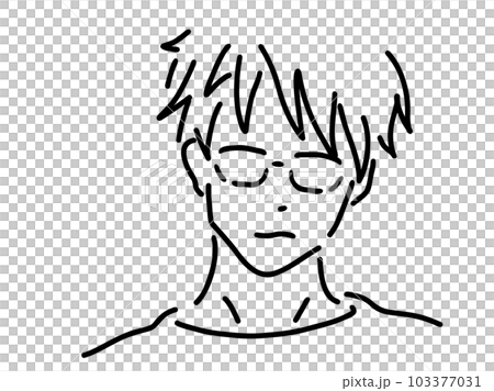 Simple line drawing of a cool man with glasses / hand-drawn illustration material 103377031