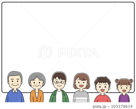 三世代家族・ファミリーの上半身の吹き出しイラスト 103378614